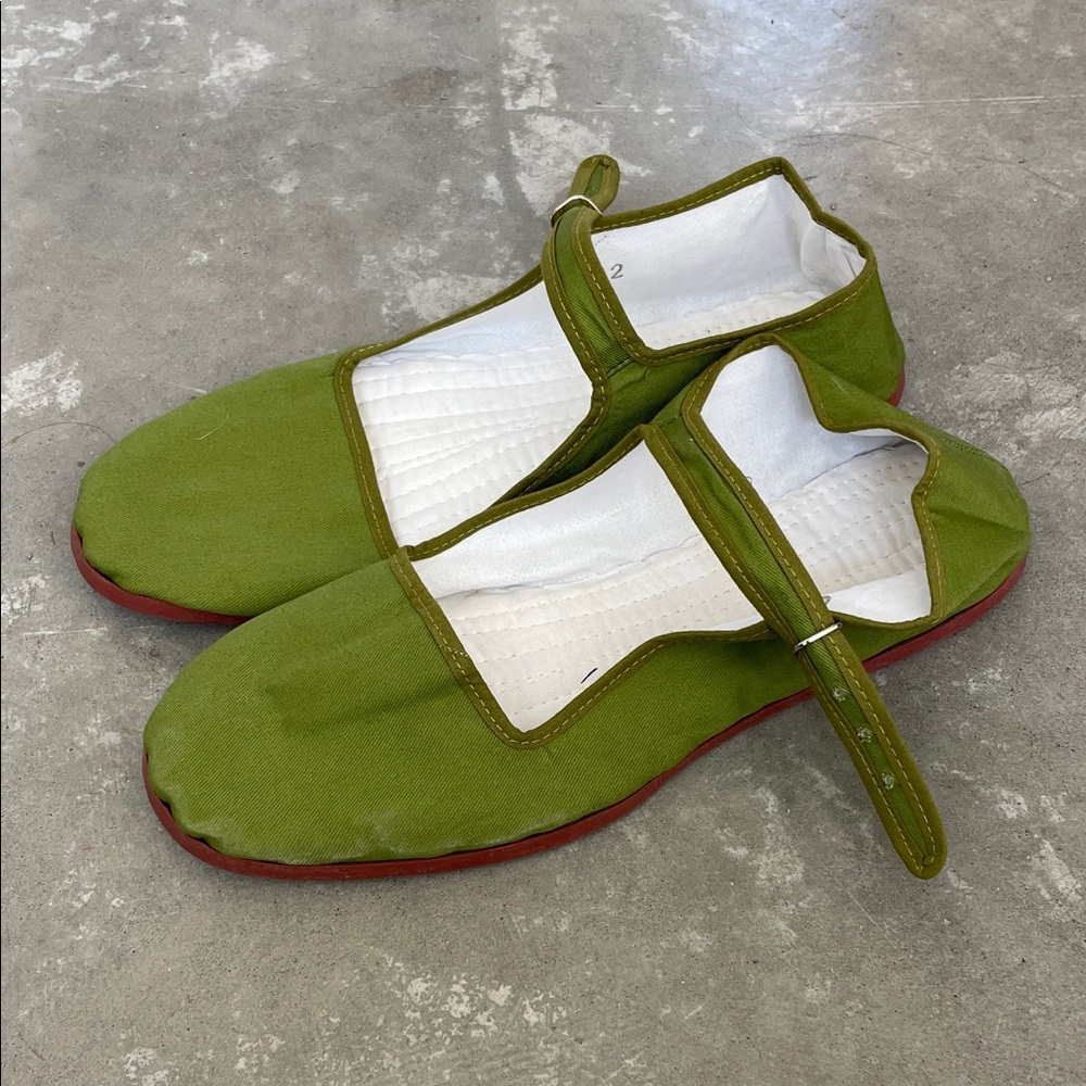 Green Mary Jane Flats